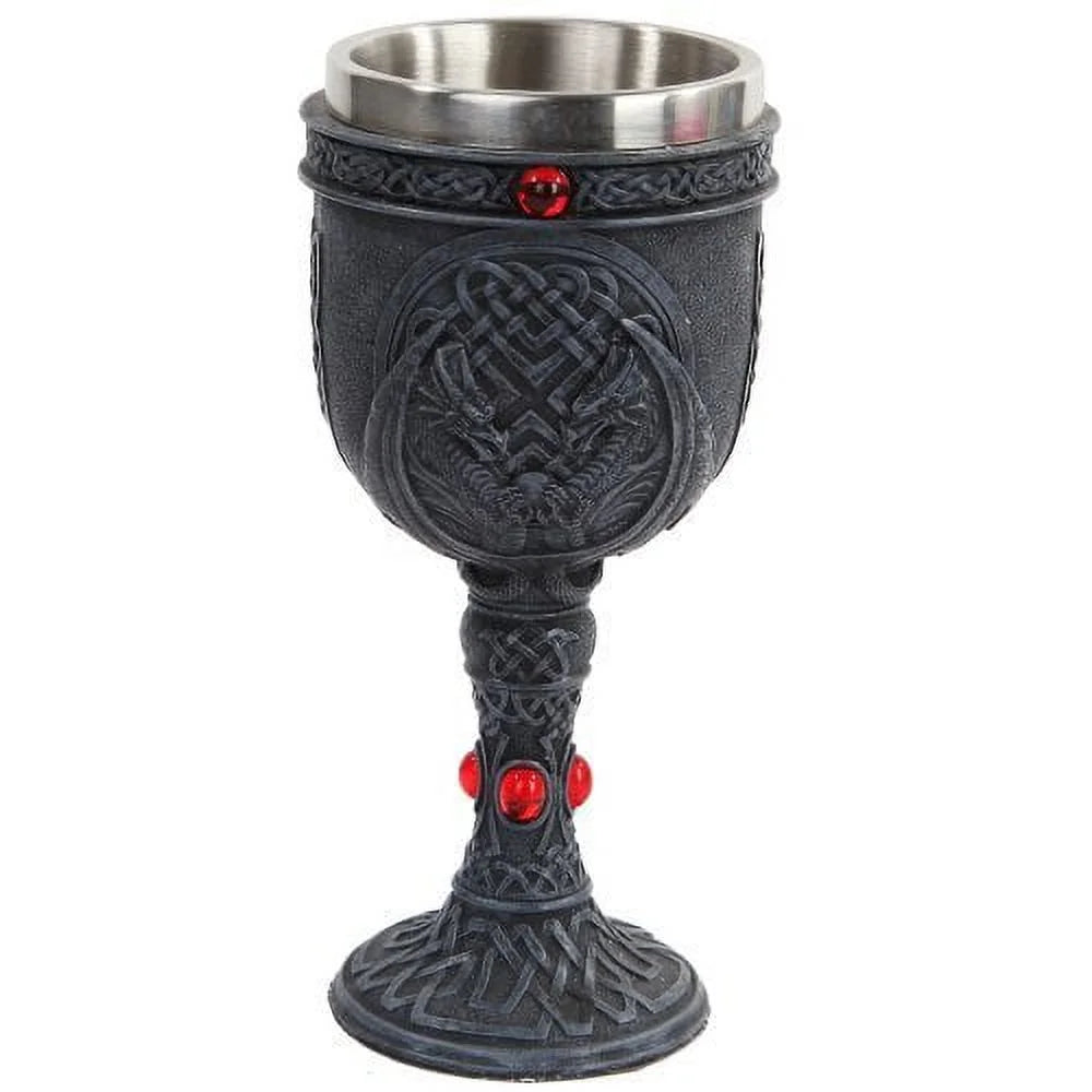 Winged Dragon Wine Goblet Chalice Resin Stainless Steel Faux Stone M230