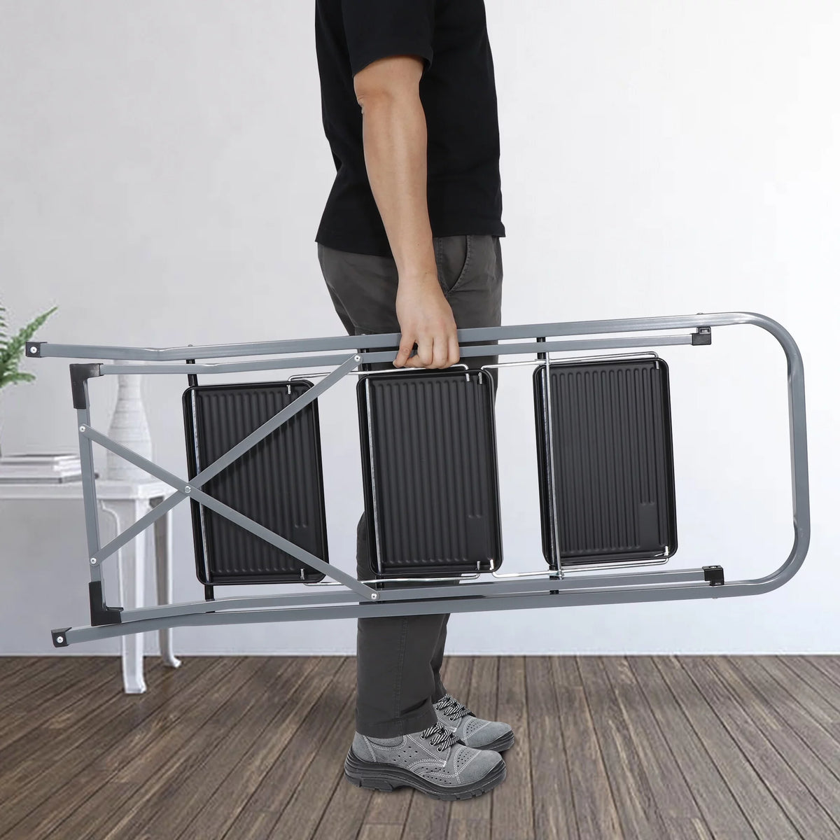 Folding 3-Step Steel Ladder with Handgrip N294