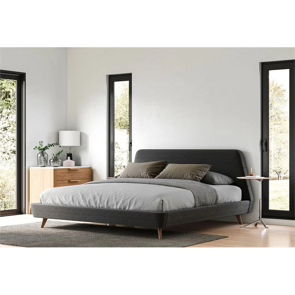 King Wood and Fabric Upholstered Platform Bed Dark Gray P49698