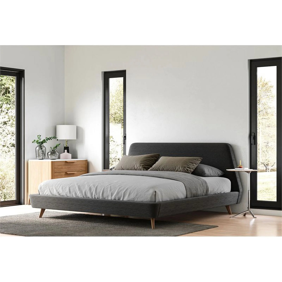 King Wood and Fabric Upholstered Platform Bed Dark Gray P49698