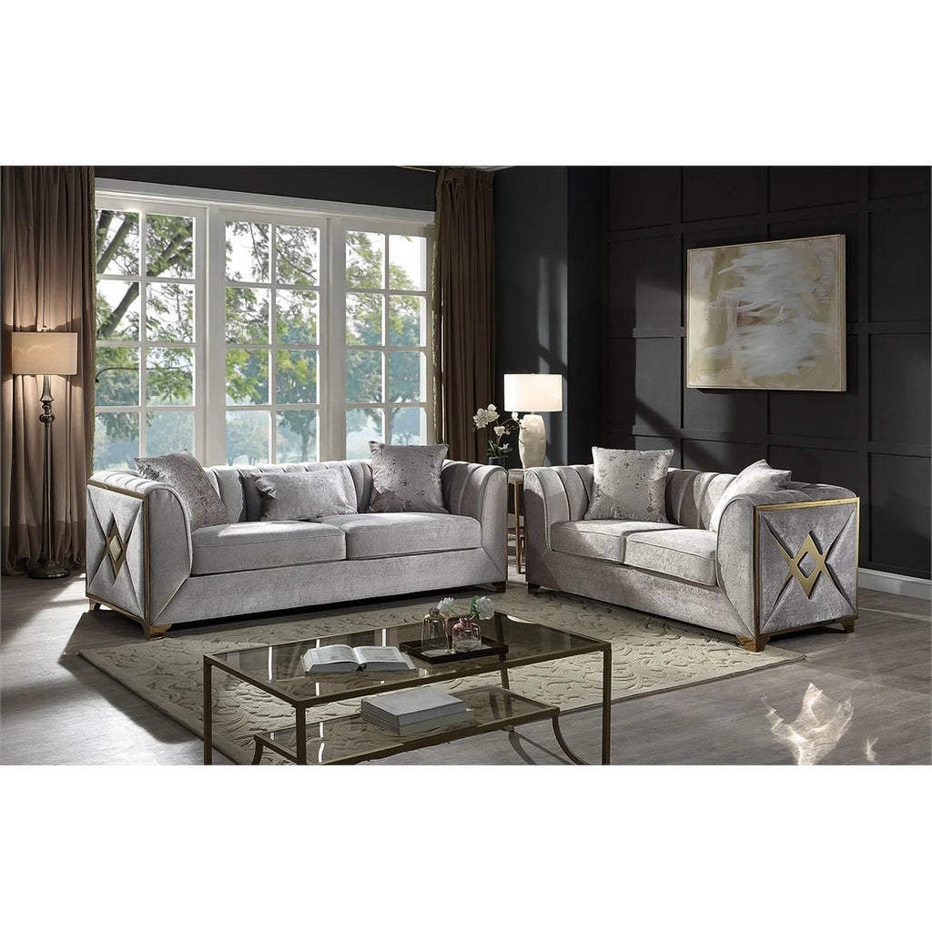 2 PC Wood Living Room Set in Cream I7032