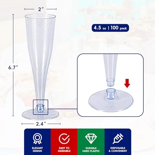 100 Pack 4.5 oz Clear Plastic Champagne Flutes U2478