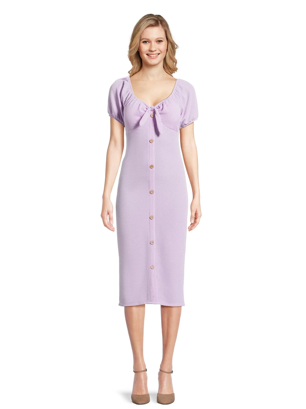 Knit Dress with Short Puff Sleeves N656693