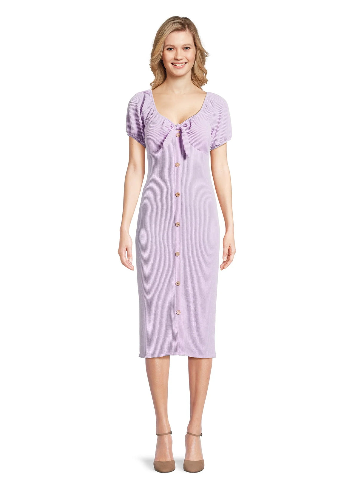 Knit Dress with Short Puff Sleeves N656693