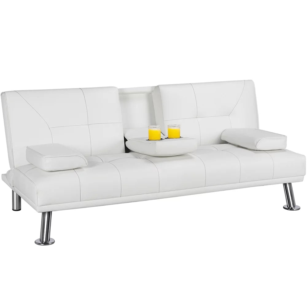 White Faux Leather Futon Sofa Bed D204931