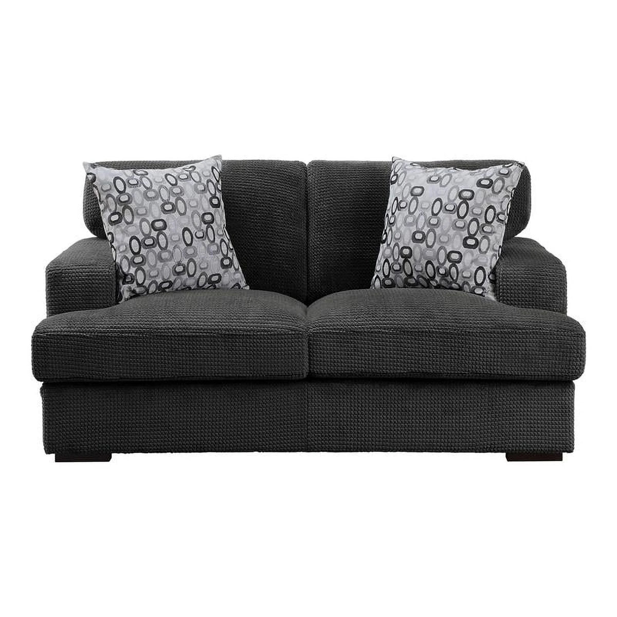 Gray Microfiber Loveseat with 2 Pillows T13638