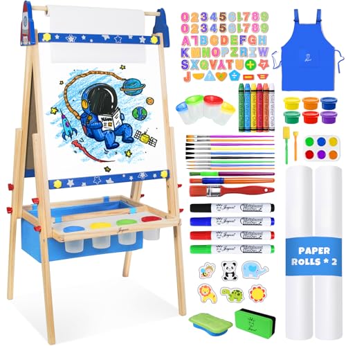 Adjustable Wooden Kids Art Easel with Whiteboard & Chalkboard B476369