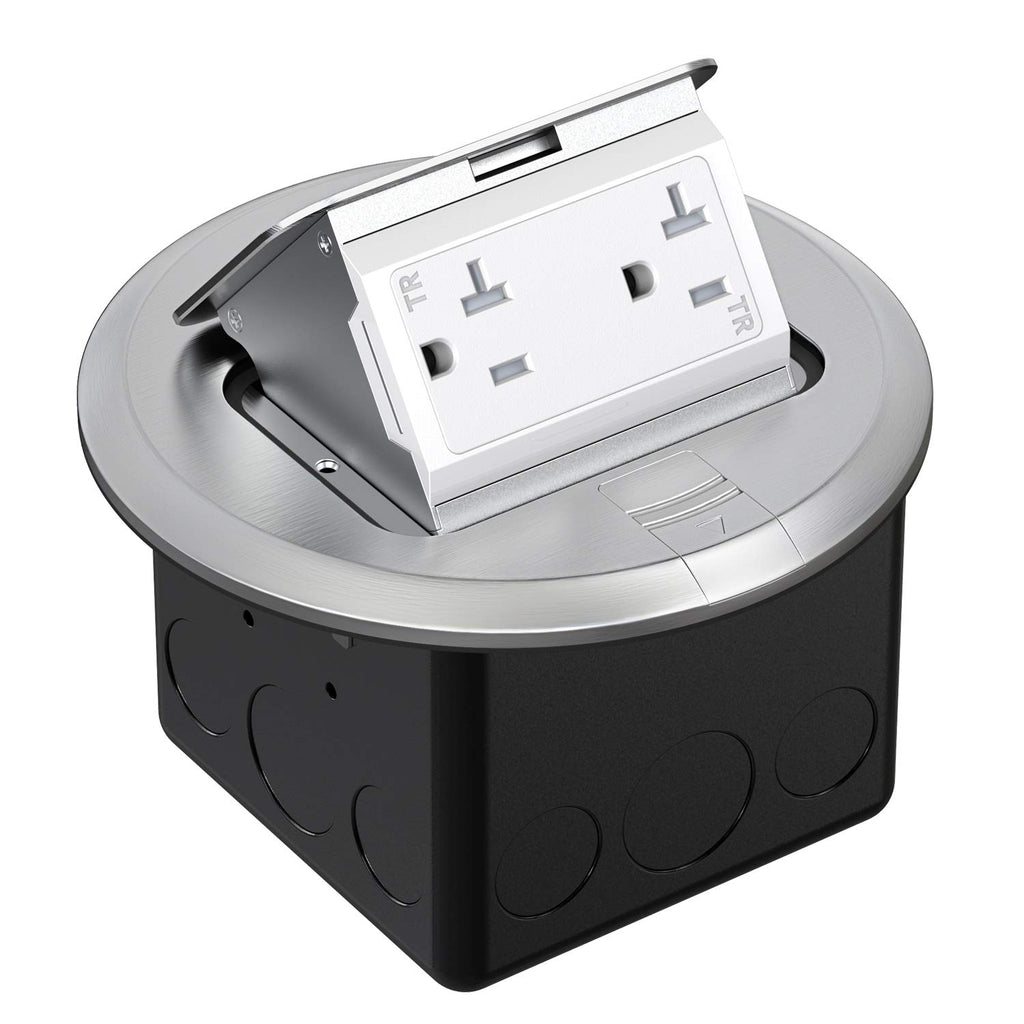 Silver Pack of 2 Pop Up Floor Outlet Box with 20 Amp Tamper-Resistant Receptacle U65520