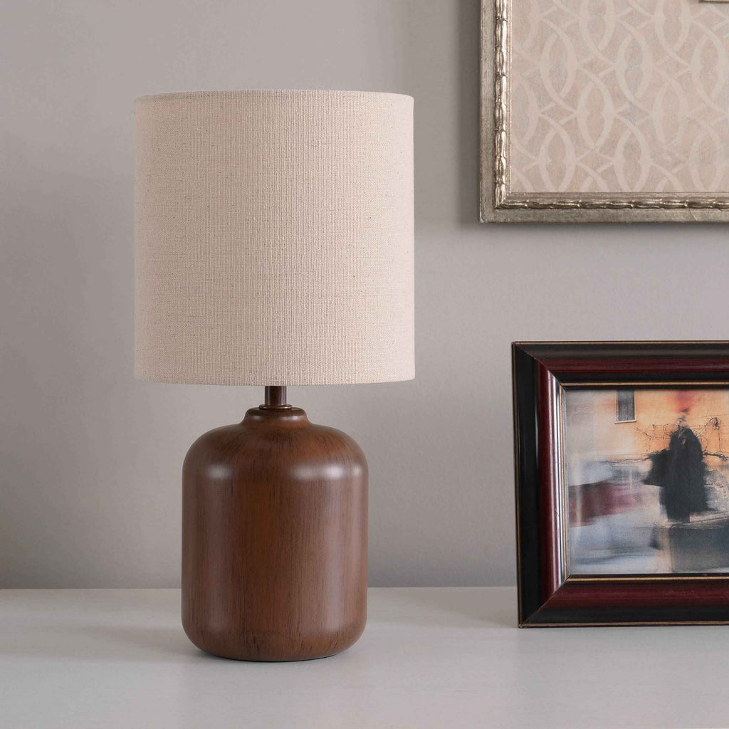 Mini Faux Wood Table Lamp with Shade U6780