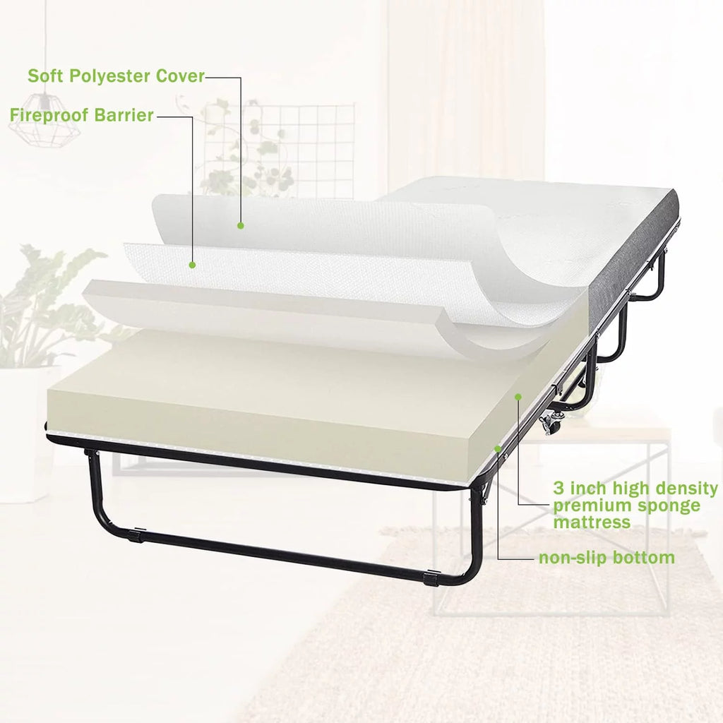 Folding Guest Bed with 4 inch Mattress Twin Size X529564