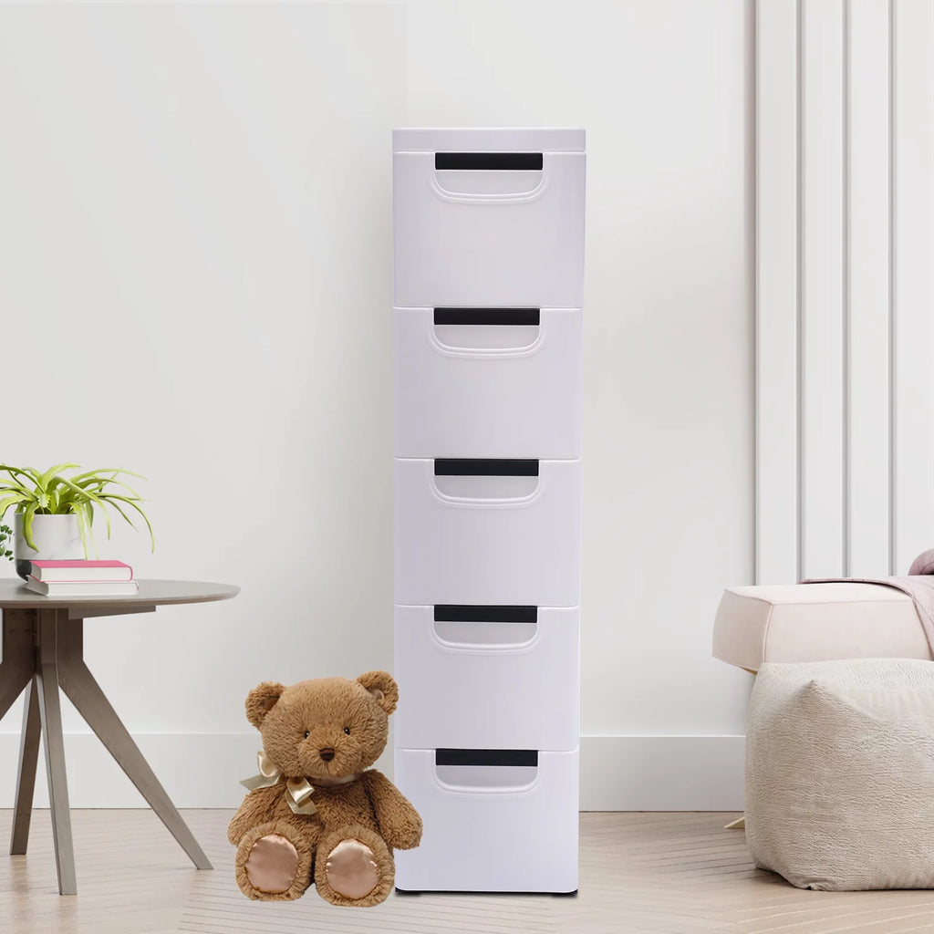 White 5 Drawer Plastic Dresser Storage Cabinet S435