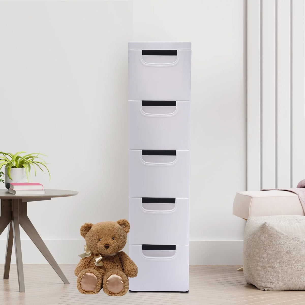 White 5 Drawer Plastic Dresser Storage Cabinet S435