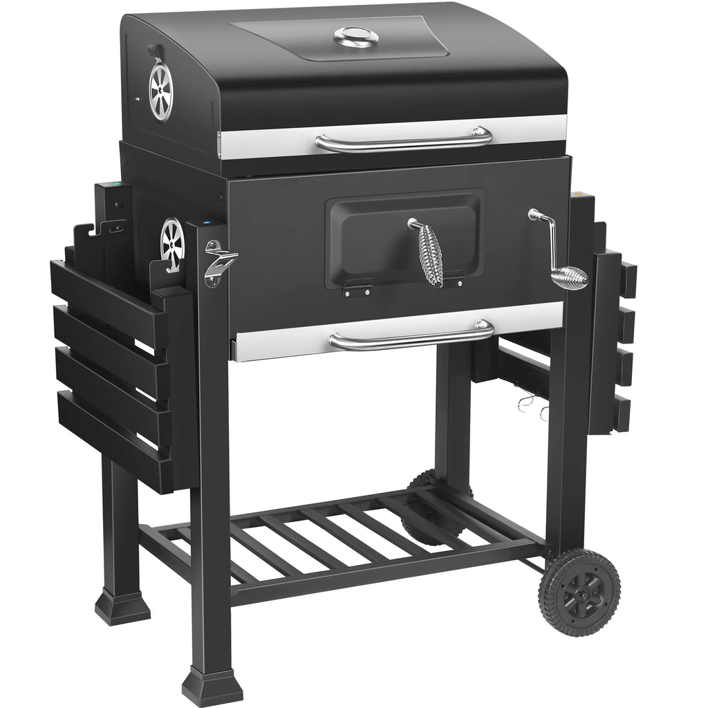 24-inch Charcoal BBQ Grill with 2 Folding Side Shelves K79331