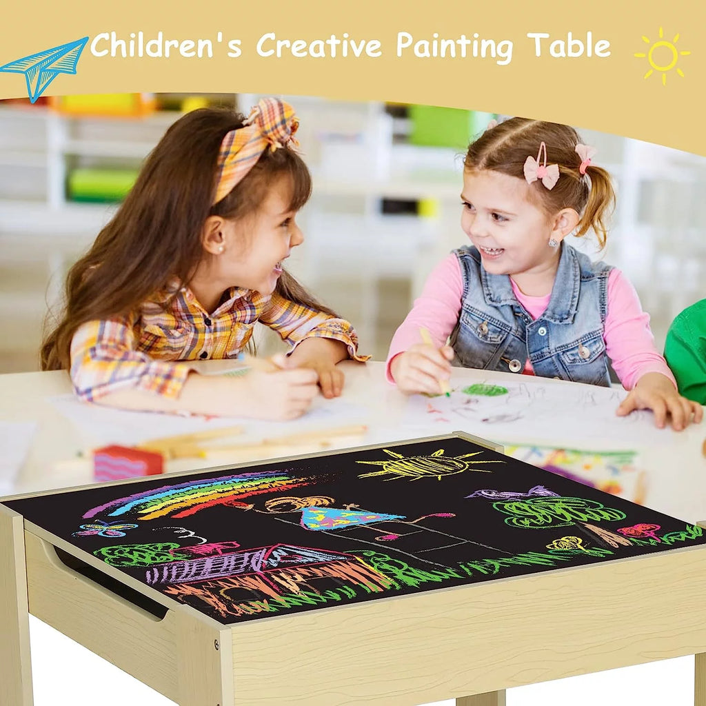 Wooden Kids Table and 2 Chairs Set with Storage Z85891