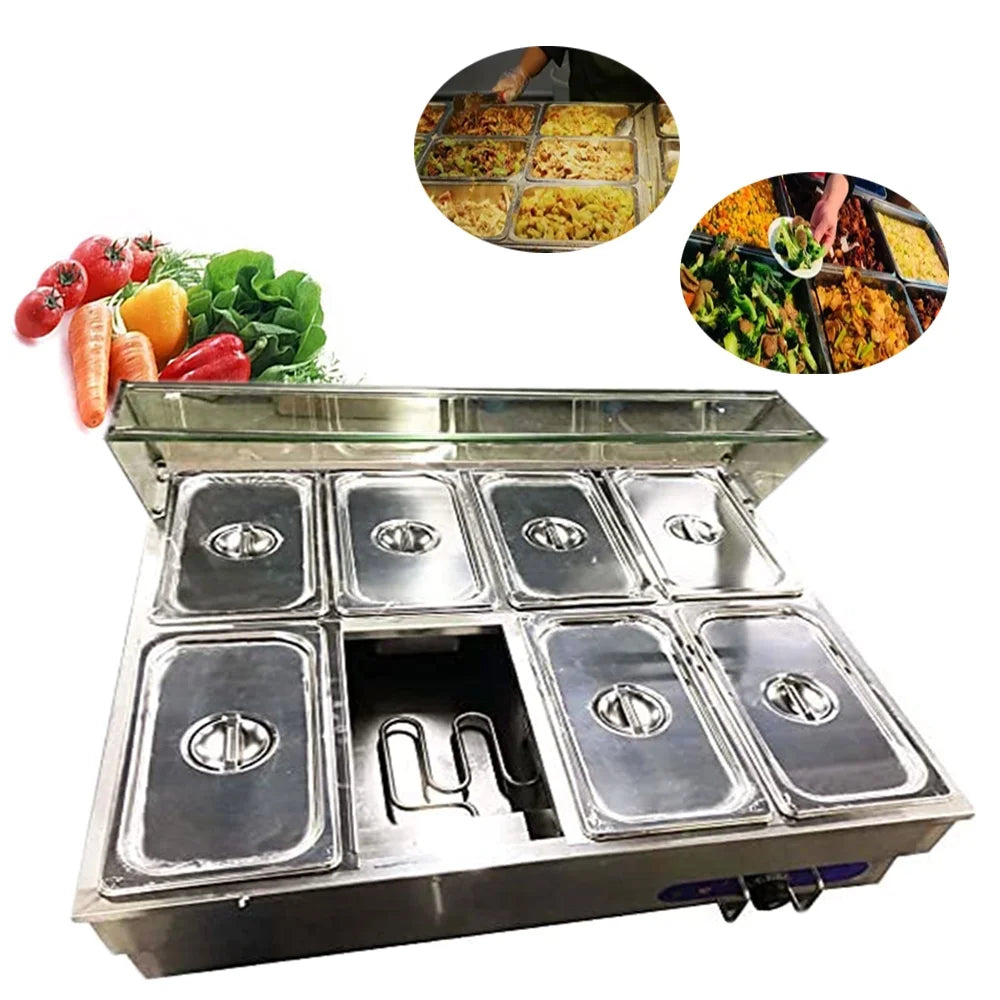 8 Pot Stainless Steel Buffet Food Warmer with Glass Shield Q243
