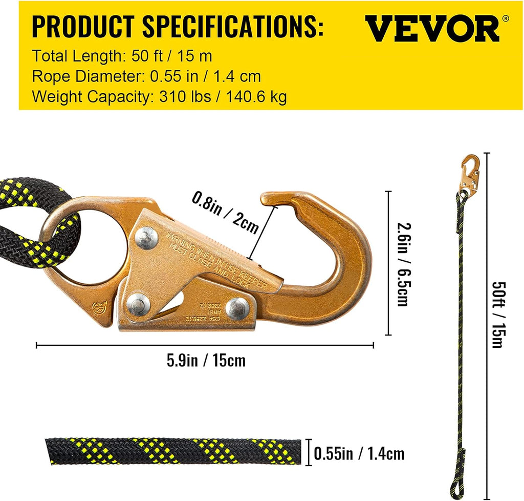 50 ft Polyester Fall Protection Rope with Alloy Steel Rope Grab, Pack of 2 N575