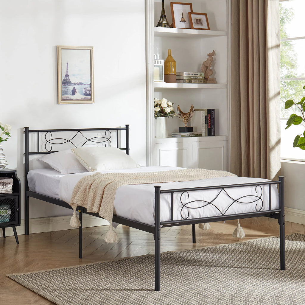 Twin Size Black Metal Platform Bed Frame with Headboard O616