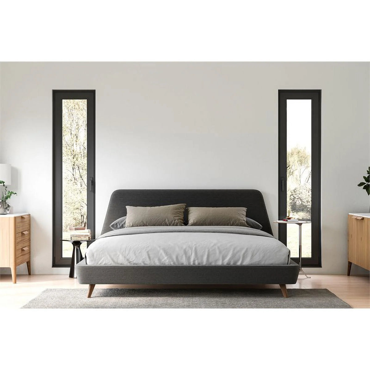 King Wood and Fabric Upholstered Platform Bed Dark Gray P49698