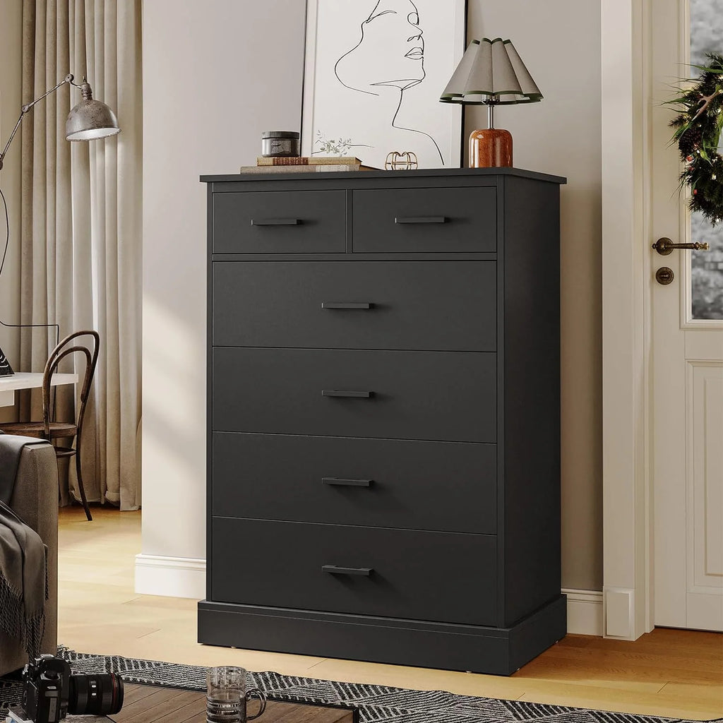 Black 6 Drawer Wood Dresser U974869