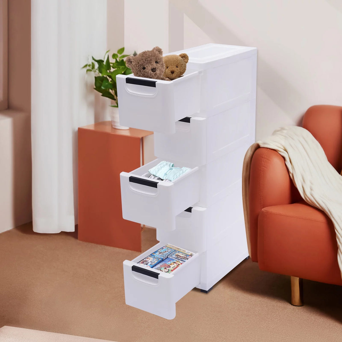 White 5 Drawer Plastic Dresser Storage Cabinet S435