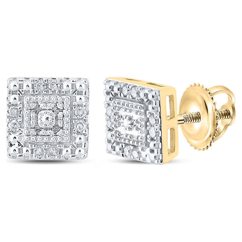 14kt Yellow Gold Diamond Square Earrings 1/8 Cttw J7116