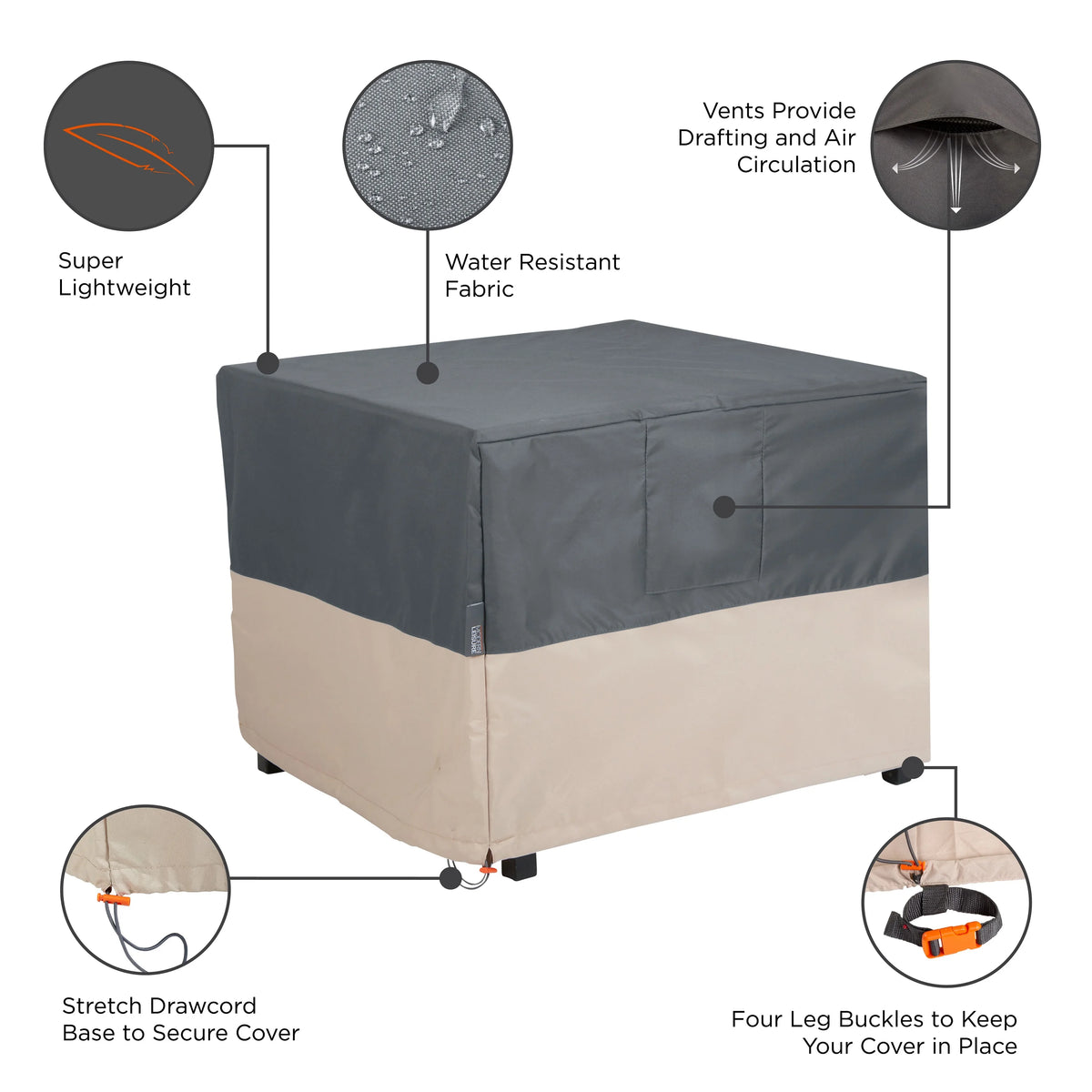 Square Fire Pit Table Cover, 42"L x 42"W x 22"H, Gray W494
