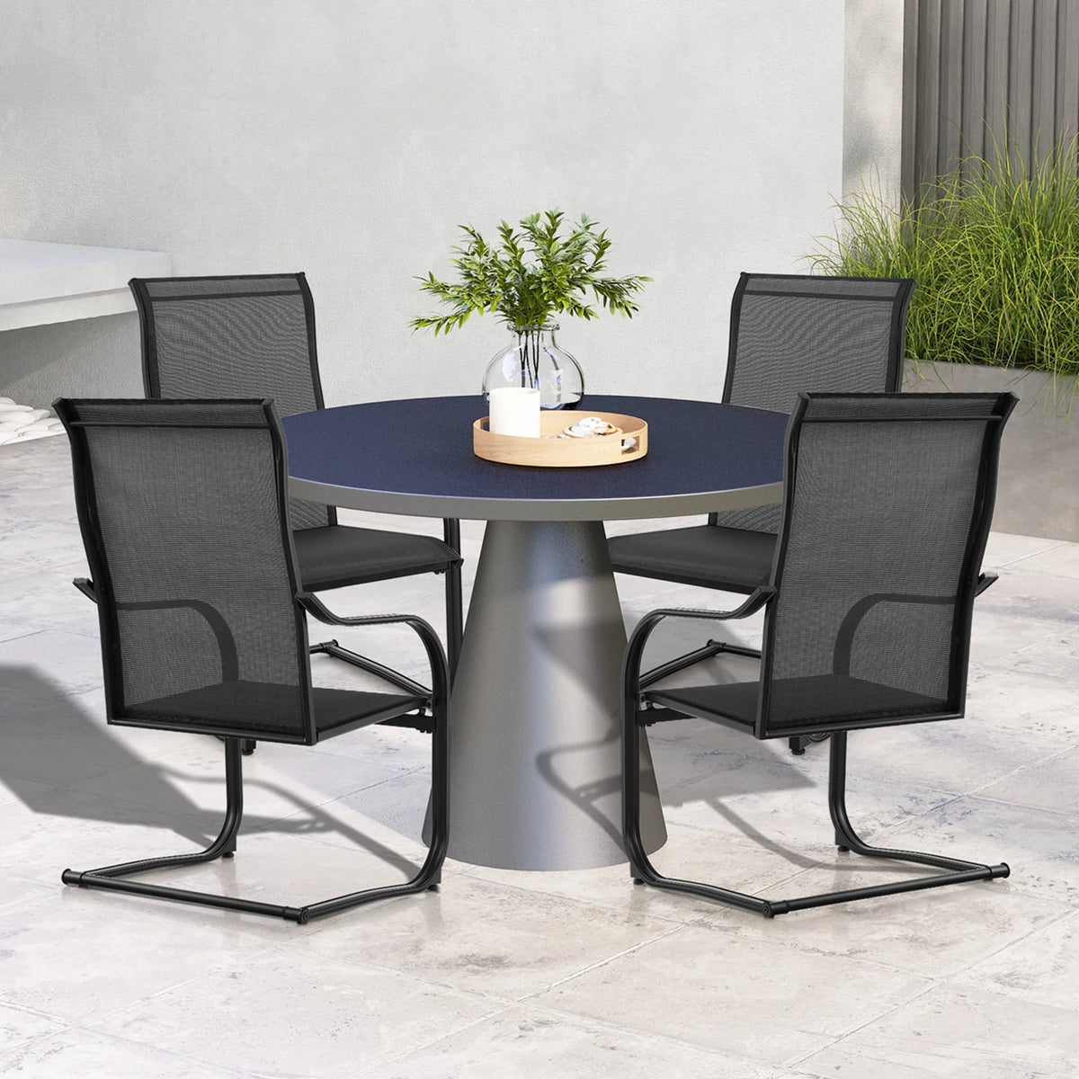 2pcs Black C-Spring Patio Dining Chairs W511