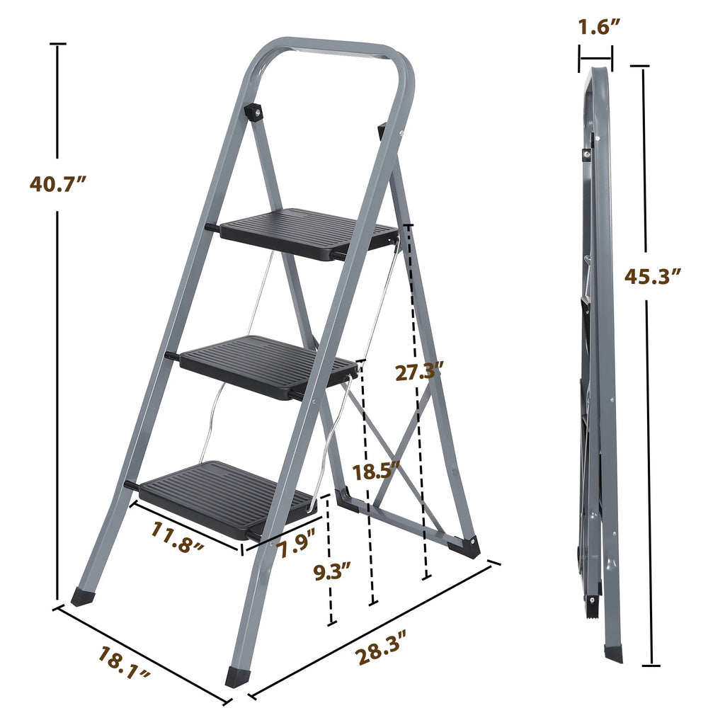 Folding 3-Step Steel Ladder with Handgrip N294
