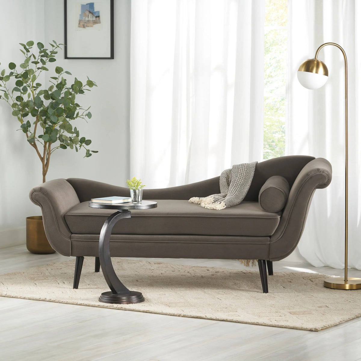 Dark Brown Taupe Upholstered Chaise Lounge U494586