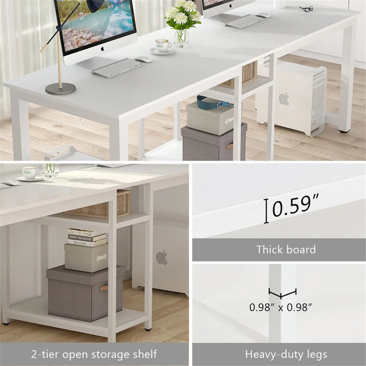 White 78 Inches Rectangle Computer Desk with Shelves L381