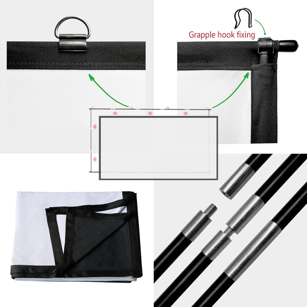 Foldable Projector Screen 100 inch 16:9 HD 4K Anti-Crease Black Backing Silver Portable Projection Screen Pack of 2 B54412
