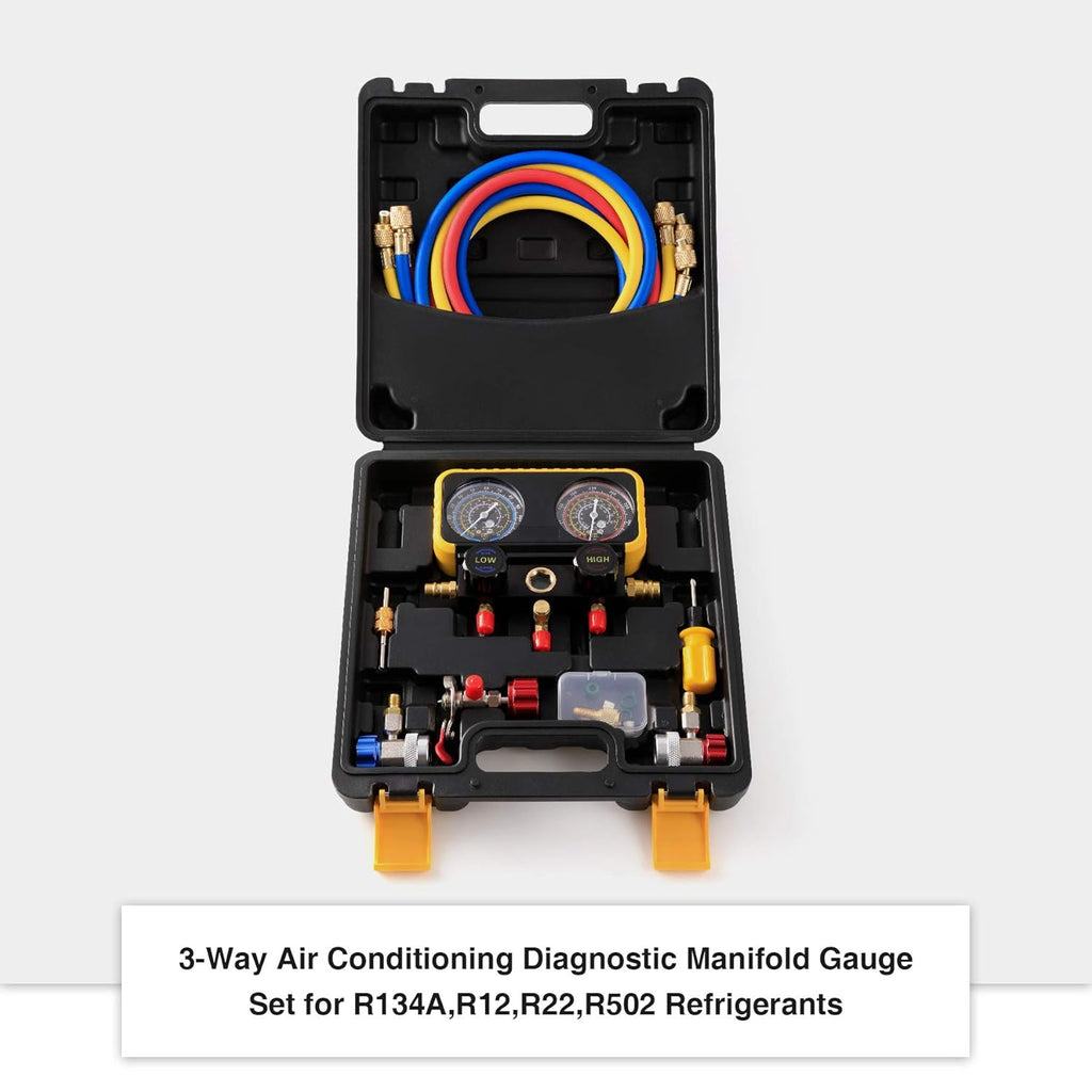 AC Manifold Gauge Set for R134a R12 R22 R502 Refrigerants with 5' Hose O6144