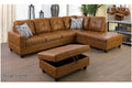 Ginger Leather L-Shaped Sectional Sofa with Chaise Storage Ottoman F556