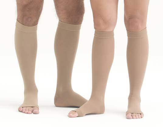 Calf High Open Toe Beige Compression Stockings V291320