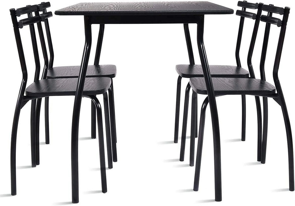 Modern Metal and Wood Rectangular Dining Table Set with 4 Chairs P694