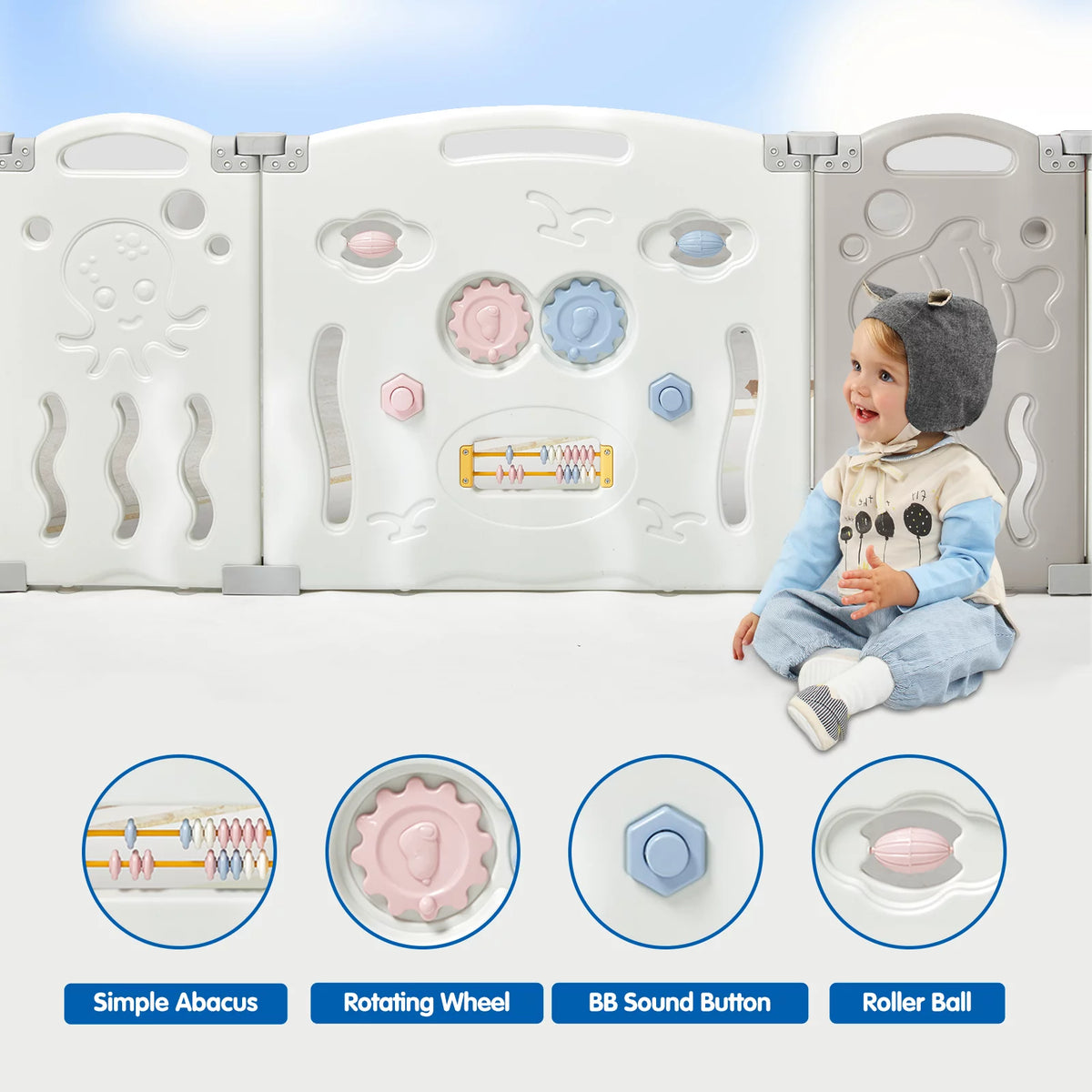18 Panel Foldable Kids Playpen Safety Lock Gate Y1615