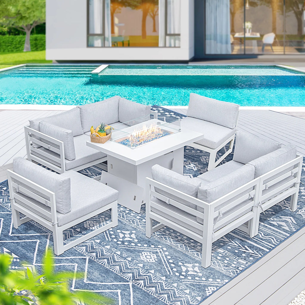 Aluminum Patio Conversation Set with 43" Propane Fire Pit Table White M5142