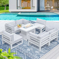 Aluminum Patio Conversation Set with 43" Propane Fire Pit Table White M5142