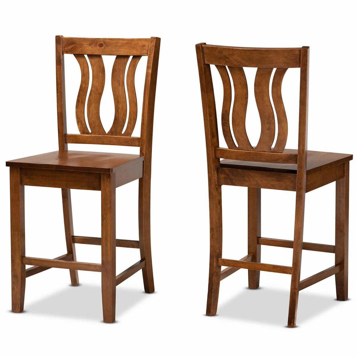 Brown Wood 2-Piece Counter Stool Set R467
