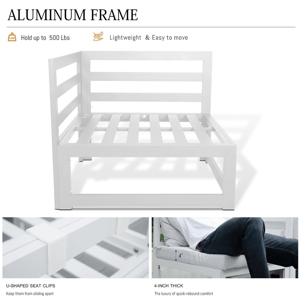 Aluminum Patio Conversation Set with 43" Propane Fire Pit Table White M5142
