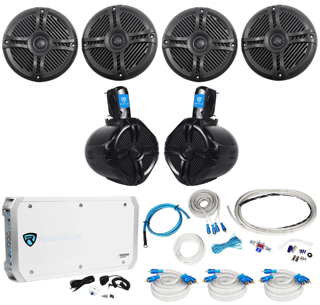6.5" 1600w Marine Boat Speakers with Wakeboards and Amp Wire Kit G107