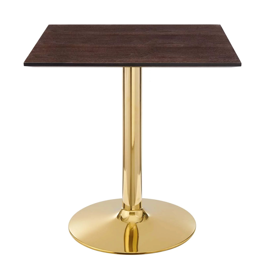 28 inch Square Gold Walnut Wood Metal Dining Table N46791