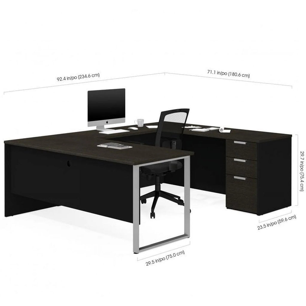 U Desk with 4 Door Hutch in Deep Gray and Black C6818