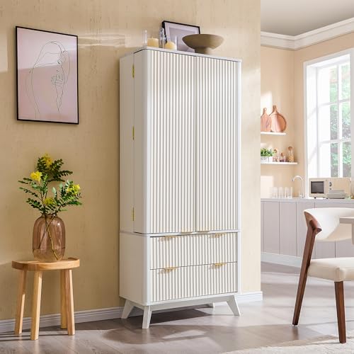 72" Dark Grey Wood Pantry Cabinet with 10 Door Shelves & 2 Drawers K7288