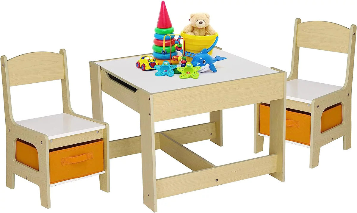 Wooden Kids Table and 2 Chairs Set with Storage Z85891
