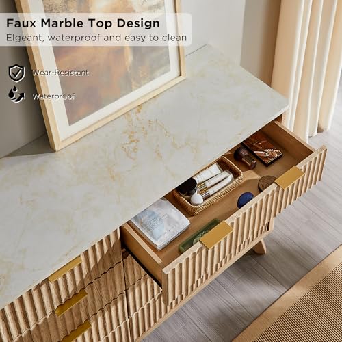 7 Drawer Wood Dresser with Faux Marble Top U10575