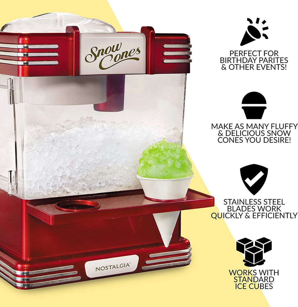 Retro Snow Cone Maker with 2 Reusable Cups & Ice Scoop T3402