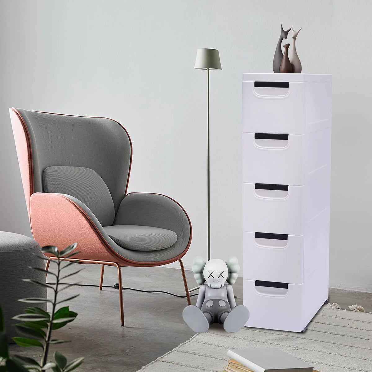 White 5 Drawer Plastic Dresser Storage Cabinet S435