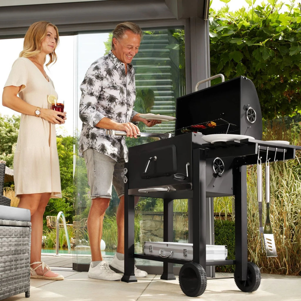 24-inch Charcoal BBQ Grill with 2 Folding Side Shelves K79331