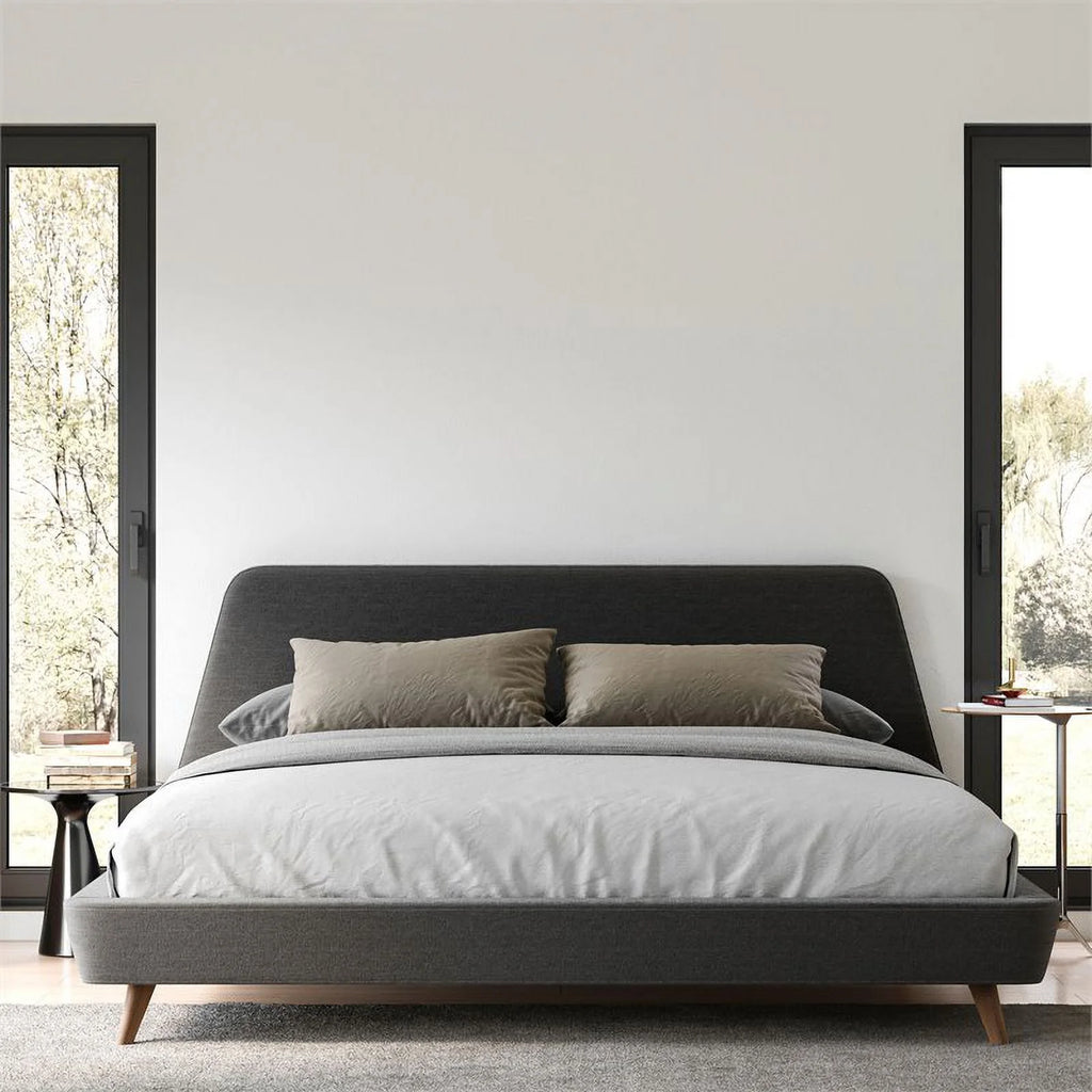 King Wood and Fabric Upholstered Platform Bed Dark Gray P49698